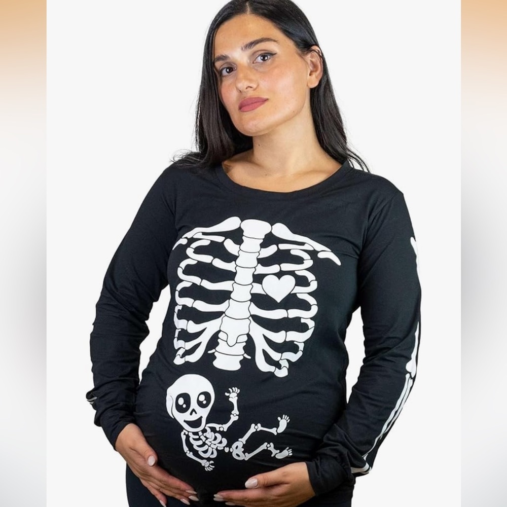 Halloween Skeleton Maternity Costume - Long Sleeve T-shirt - Glow in the Dark